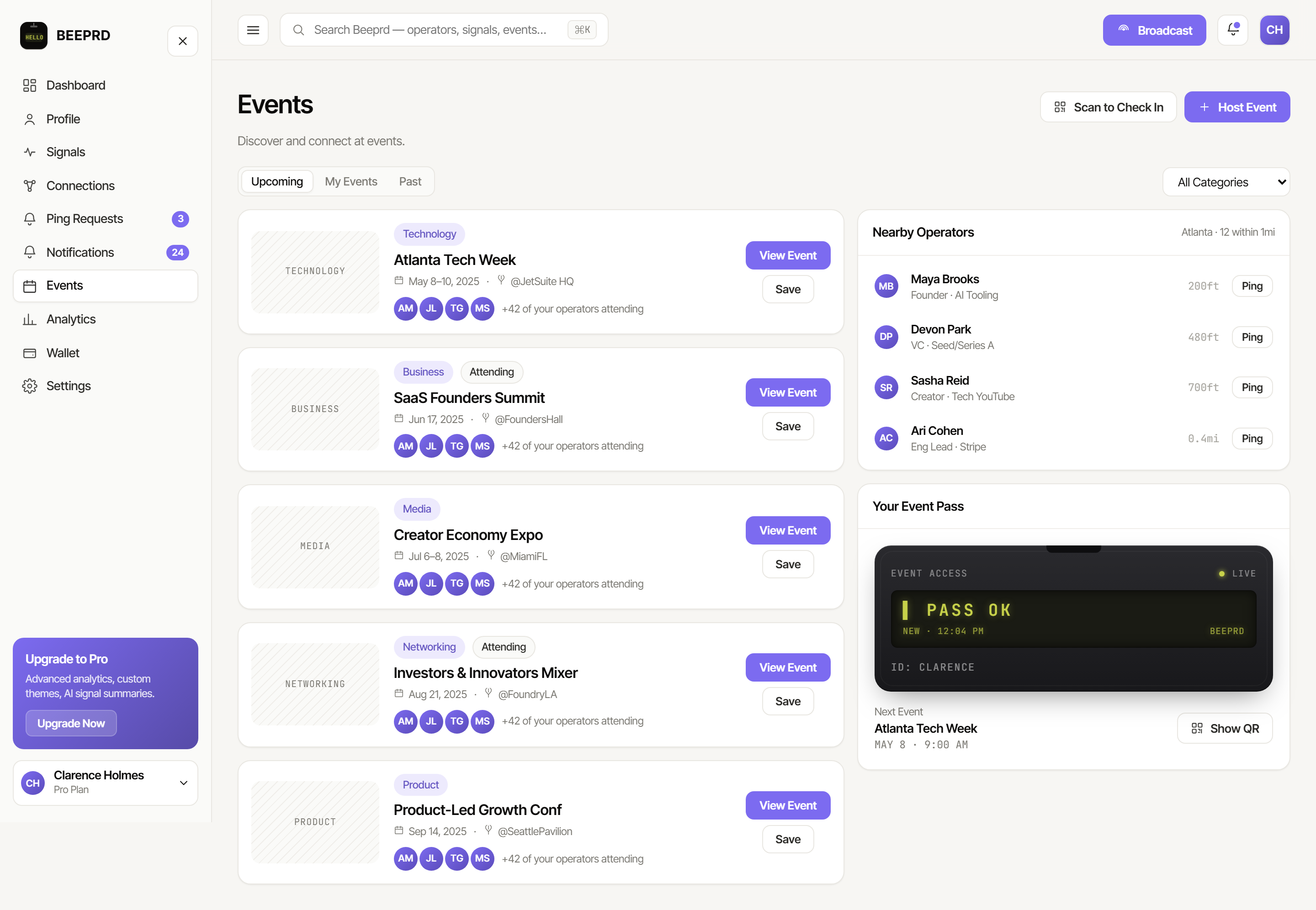 Beeprd events screenshot