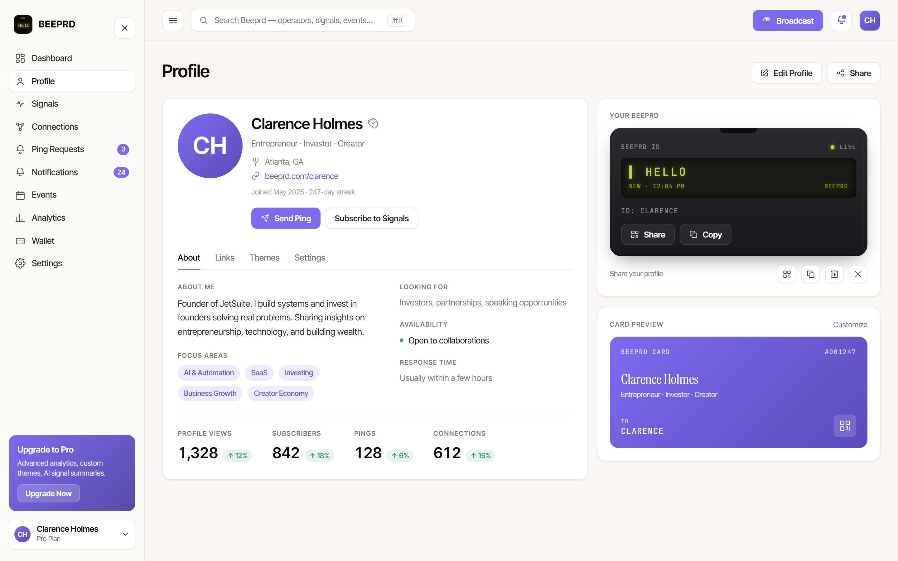 Beeprd profile screenshot